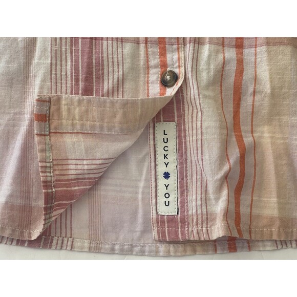Lucky Brand Relaxed Pink‎ Madras Plaid Button Up Shirt  Size Large - Picture 7 of 9